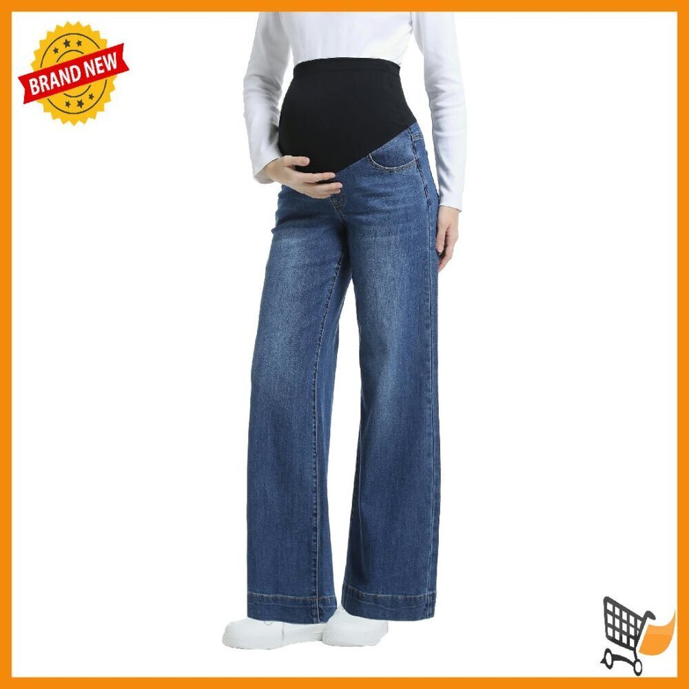Maternity Wide Leg Jeans Over Belly Support Stretch Denim Pants